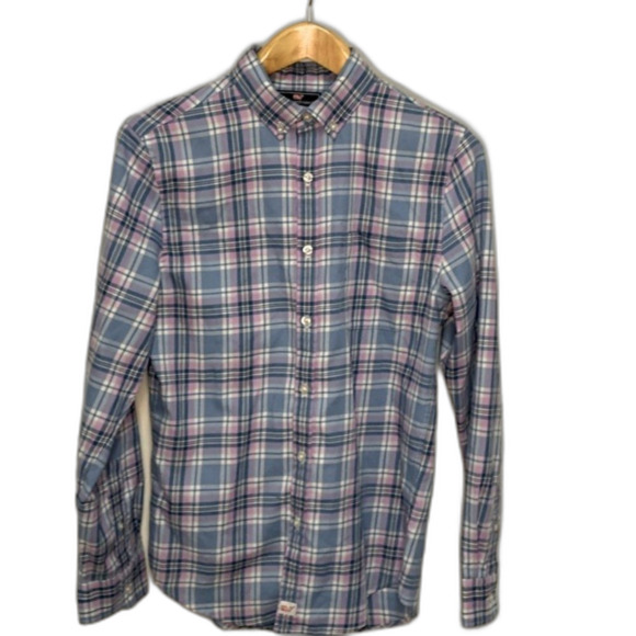 Vineyard Vines Slim Fit Murray Blue Pink Plaid Performance Flannel Shirt Size S - Picture 2 of 12
